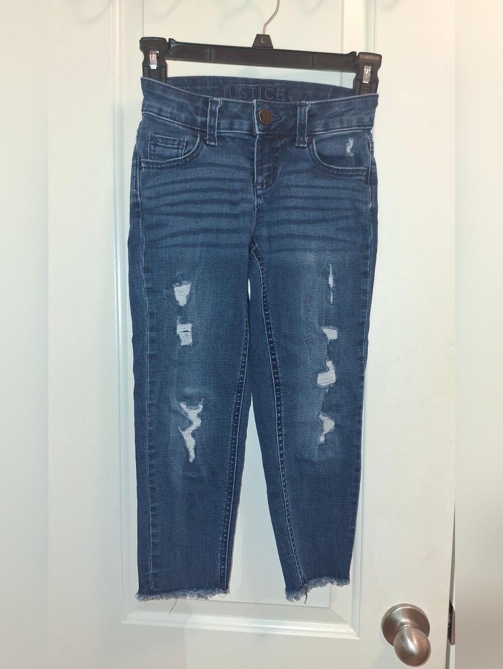 Justice Girls' Distressed Dark Blue Jeans
